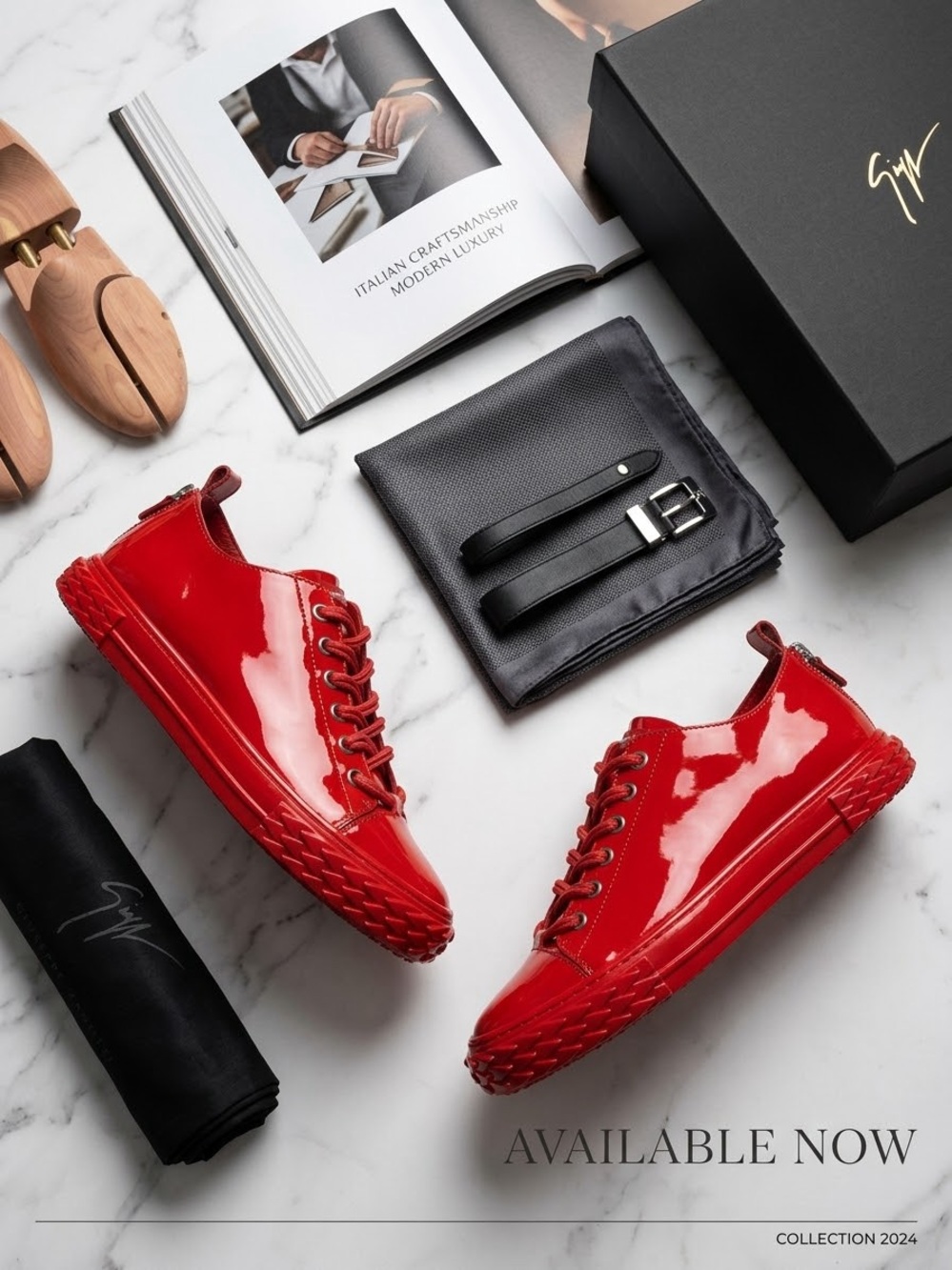 Giuseppe Zanotti Blabber Low Top Red Patent Leather Sneakers EU 42 US 9 or 9.5